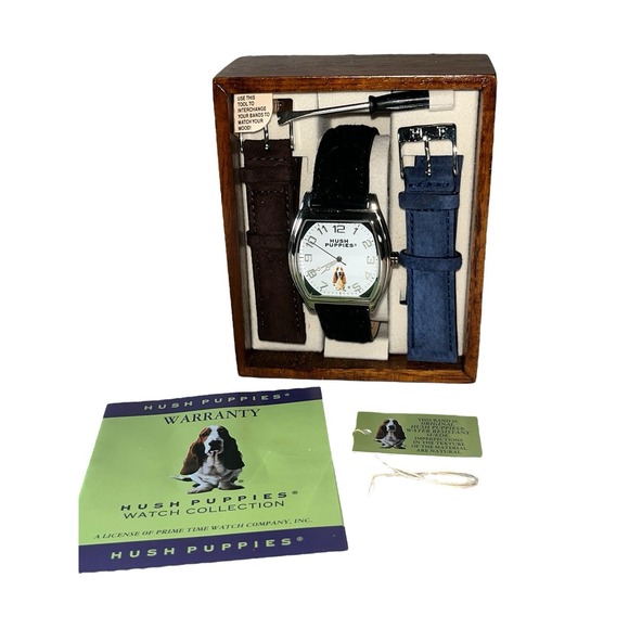 Vintage Hush Puppies Quartz Watch •Black Blue Brown Suede Bands NIB Very Rare - Picture 11 of 12